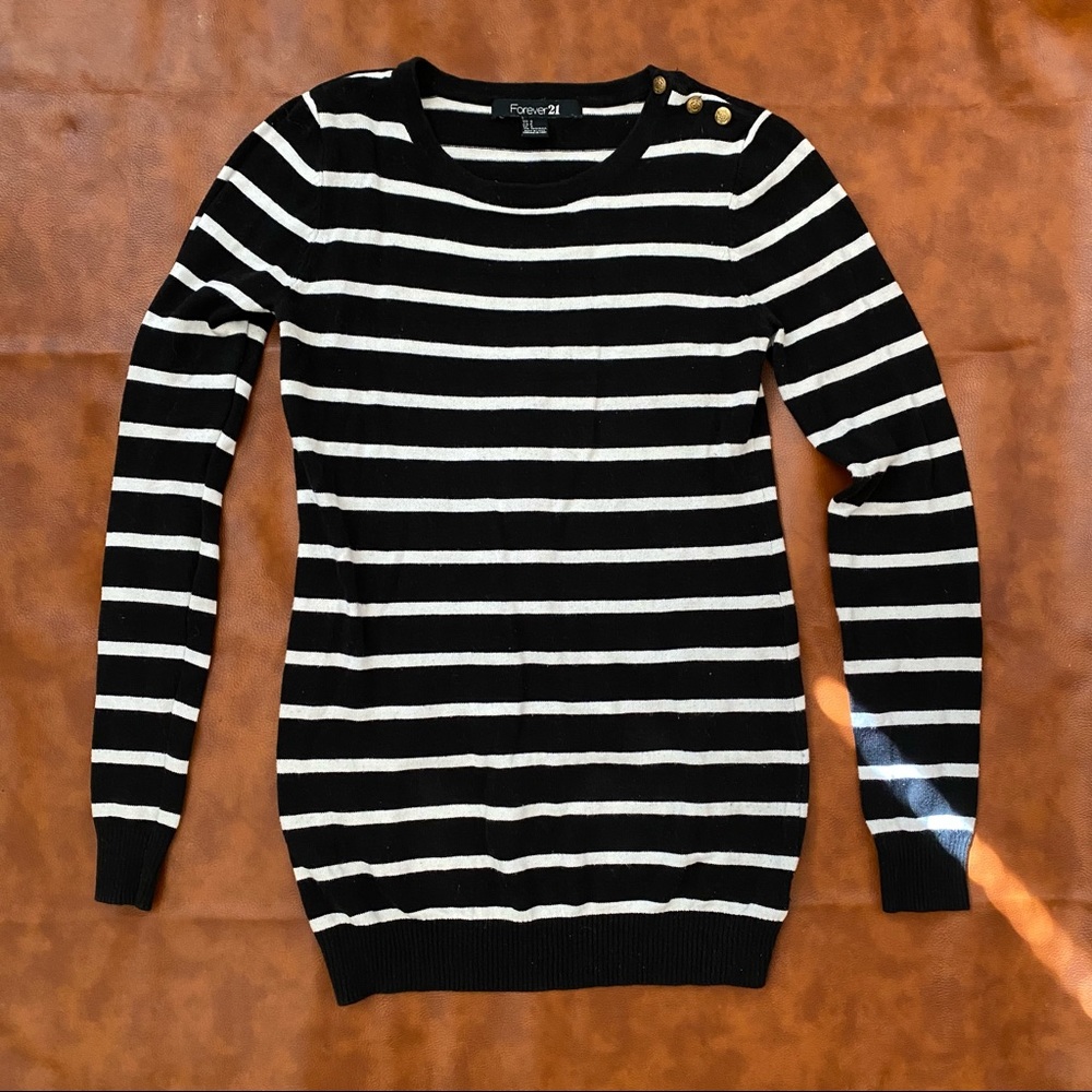 Forever 21 | Striped Sweater with Gold Button Detail | S